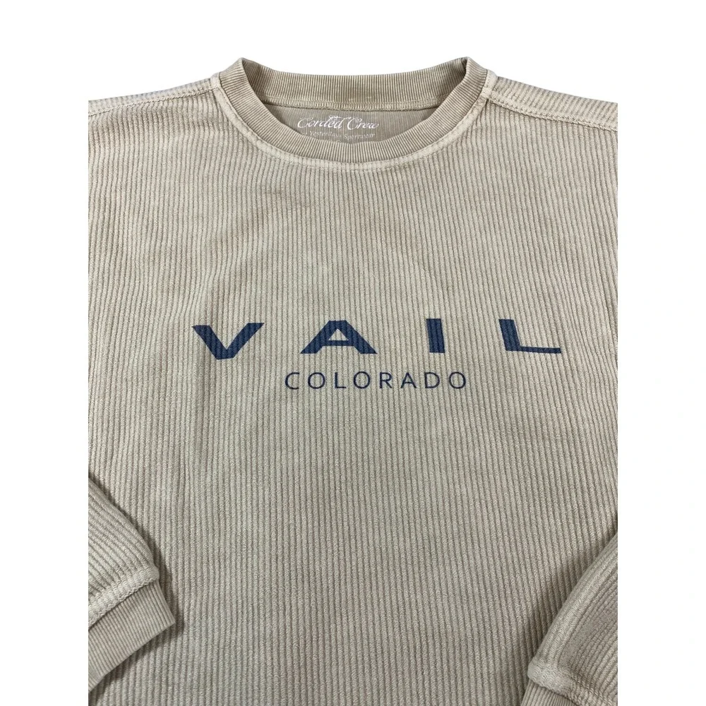 Corded Crew Vail Colorado Sweatshirt Tan Ribbed Cotton Pullover XL